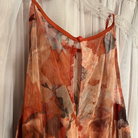 Copper color, flower print, long dress. - Picture 5 of 14